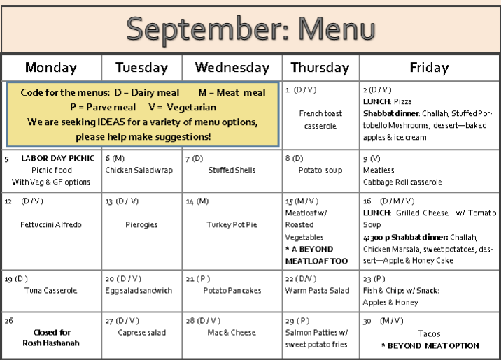 Sept SHLC Menu